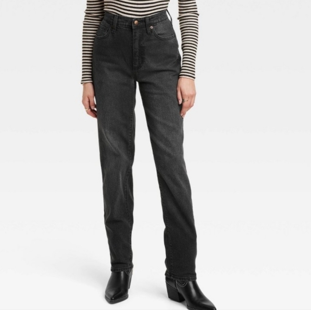 Women's High-Rise 90's Straight Jeans - Universal Thread Black Wash 20 - Picture 4 of 16